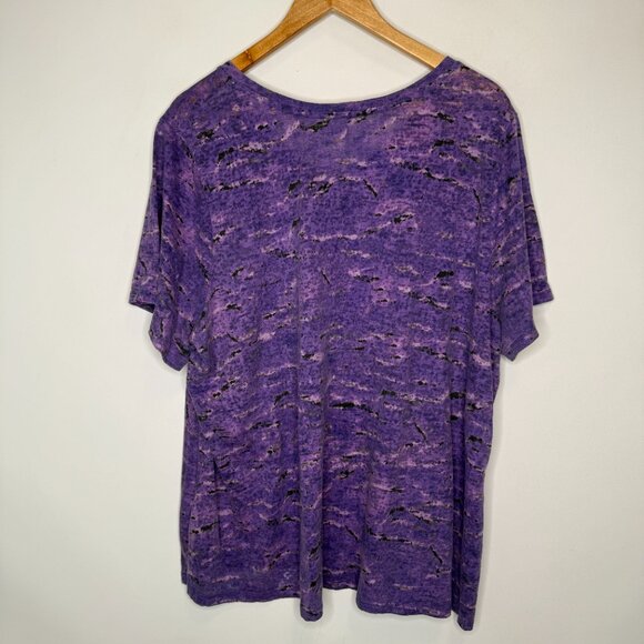 Woman Purple Burn Out Short Sleeve V Neck T-Shirt Size 3X - Picture 2 of 3